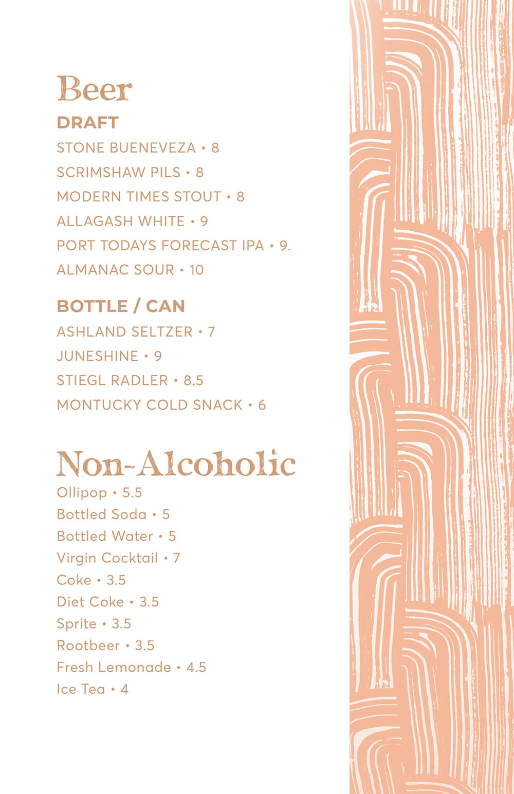 The Waverly Drinks Menu